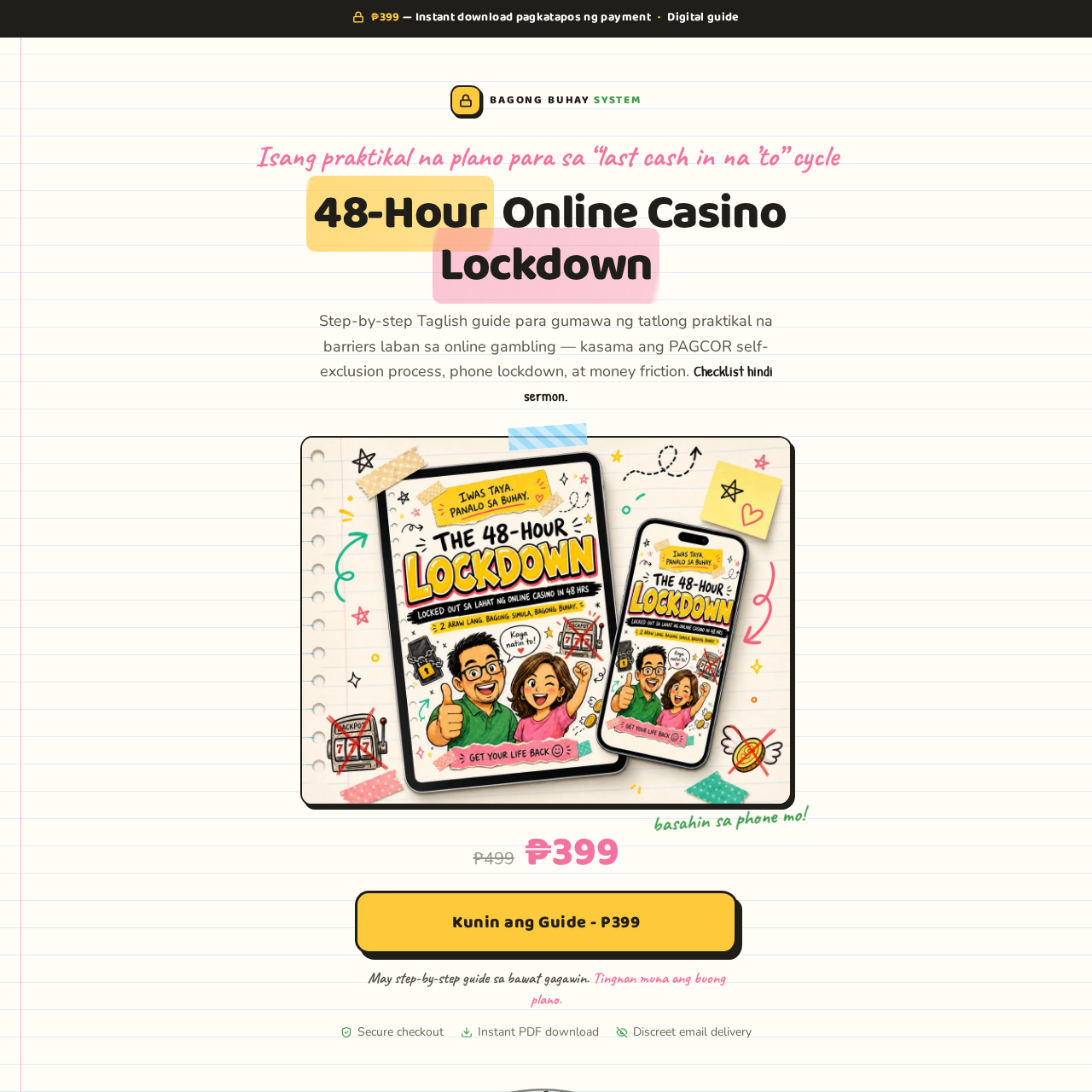Screenshot of the 48-Hour Online Casino Lockdown digital guide landing page